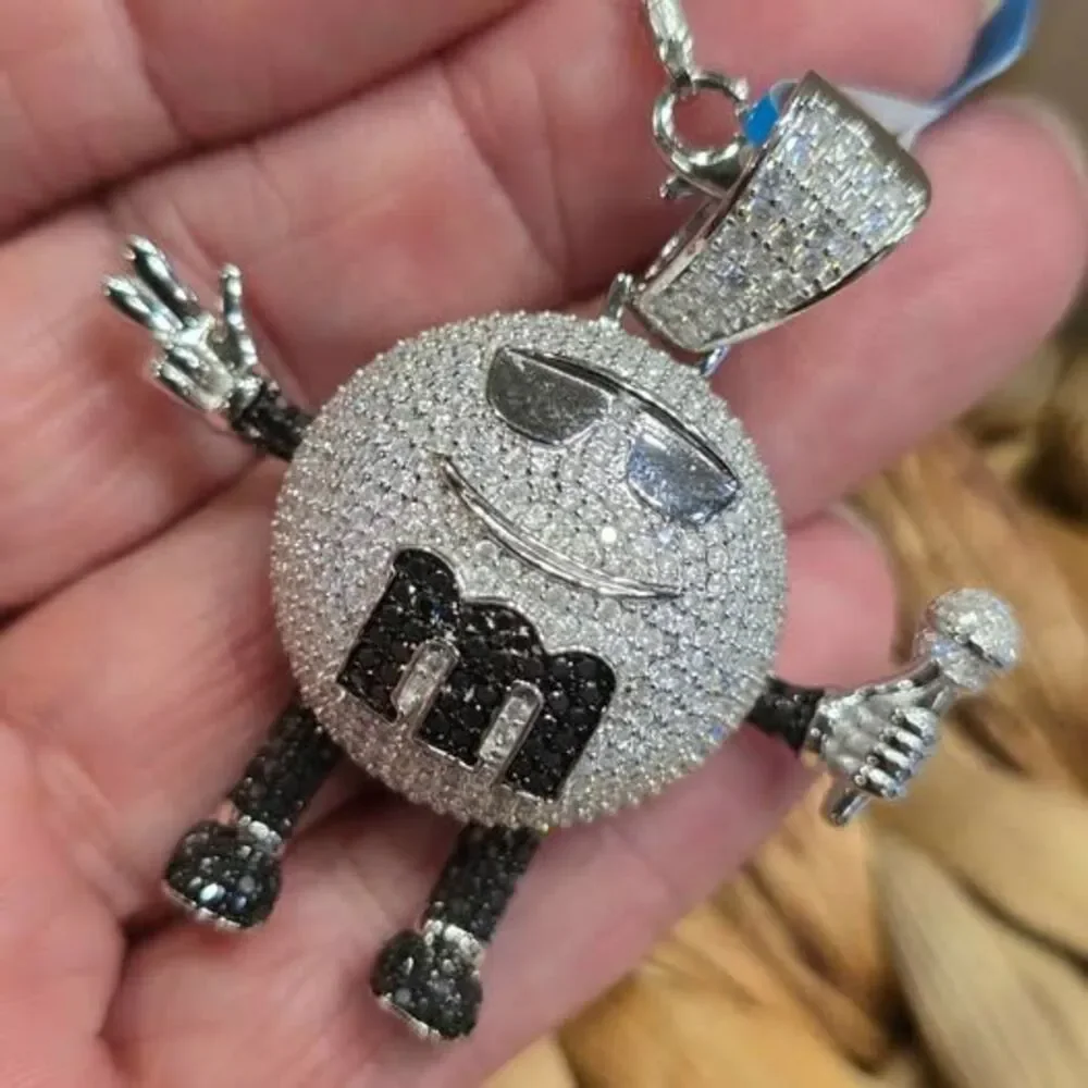 925 Sterling Silver Moissanite M&M Character Necklace